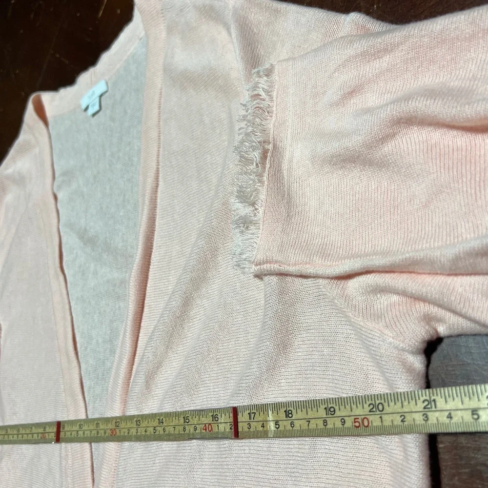 J. Jill Pink Linen Blend Fringe Cuff Open Front Cardigan Sweater Large SSW154411